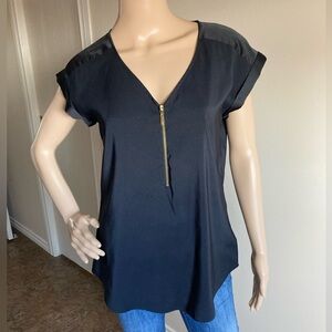 Express Black Zipper V-Neck Blouse